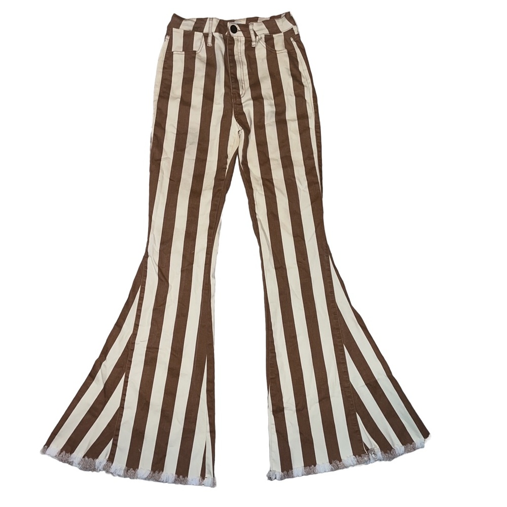 Show Me Your Mumu Berkley Zip Up Bells Brown Cream Stripes Boho 70’s Flare 27